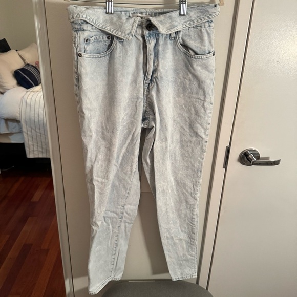 PISTOLA Fold-over High Rise Jeans Womens sz 30 Relaxed Straight-leg Crush Wash - Picture 2 of 6